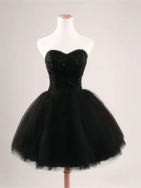 Black Ball-Gown Sweetheart Beaded Mini Homecoming Dress
