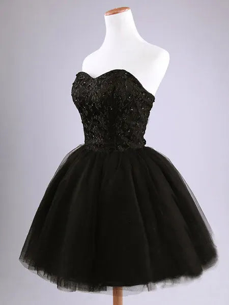 Black Ball-Gown Sweetheart Beaded Mini Homecoming Dress