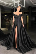 Black Ball Gown Off Shoulder Beaded Floor-Length Prom Dress