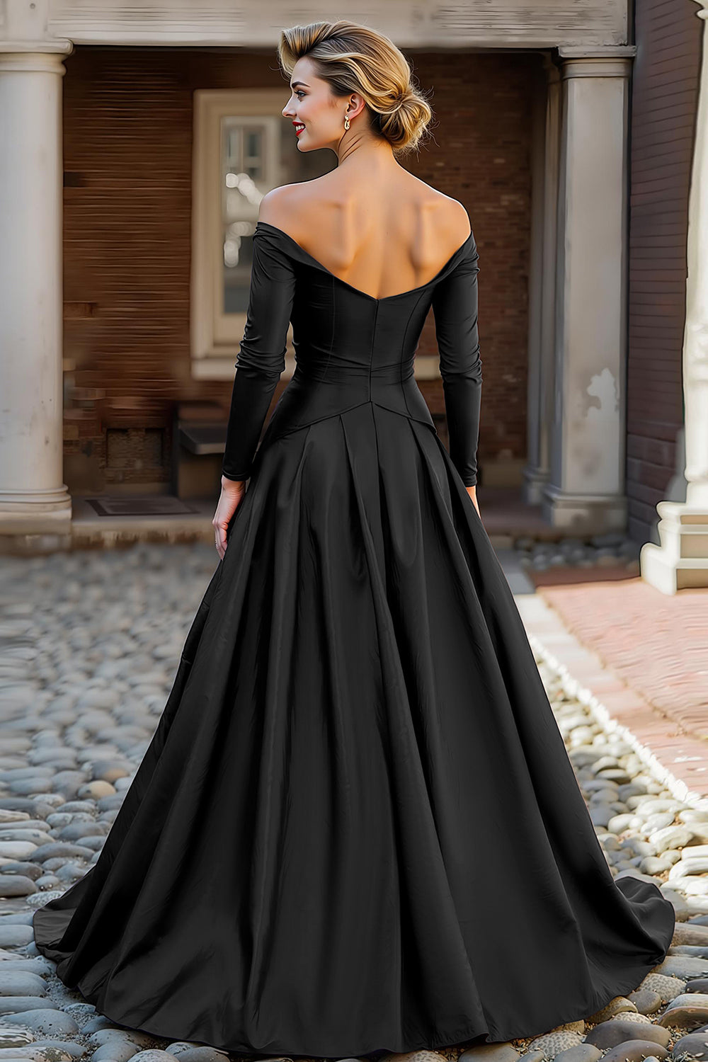 Ballgown Off-the-Shoulder Long-Sleeve Open-Back Floor-Length Mother Of The Bride Dresses
