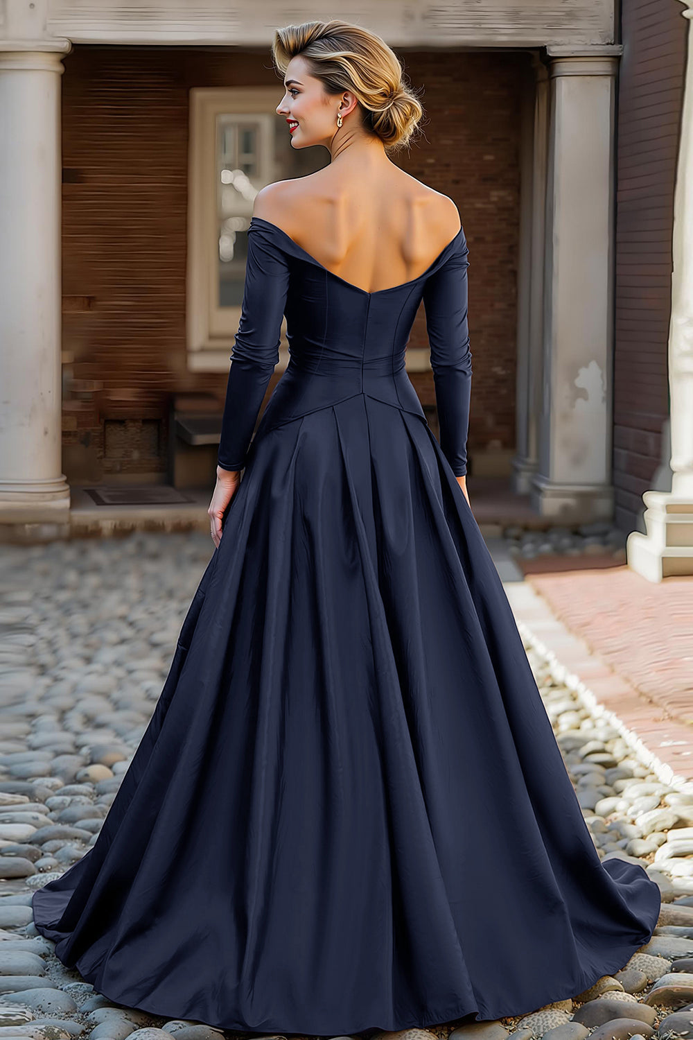 Ballgown Off-the-Shoulder Long-Sleeve Open-Back Floor-Length Mother Of The Bride Dresses