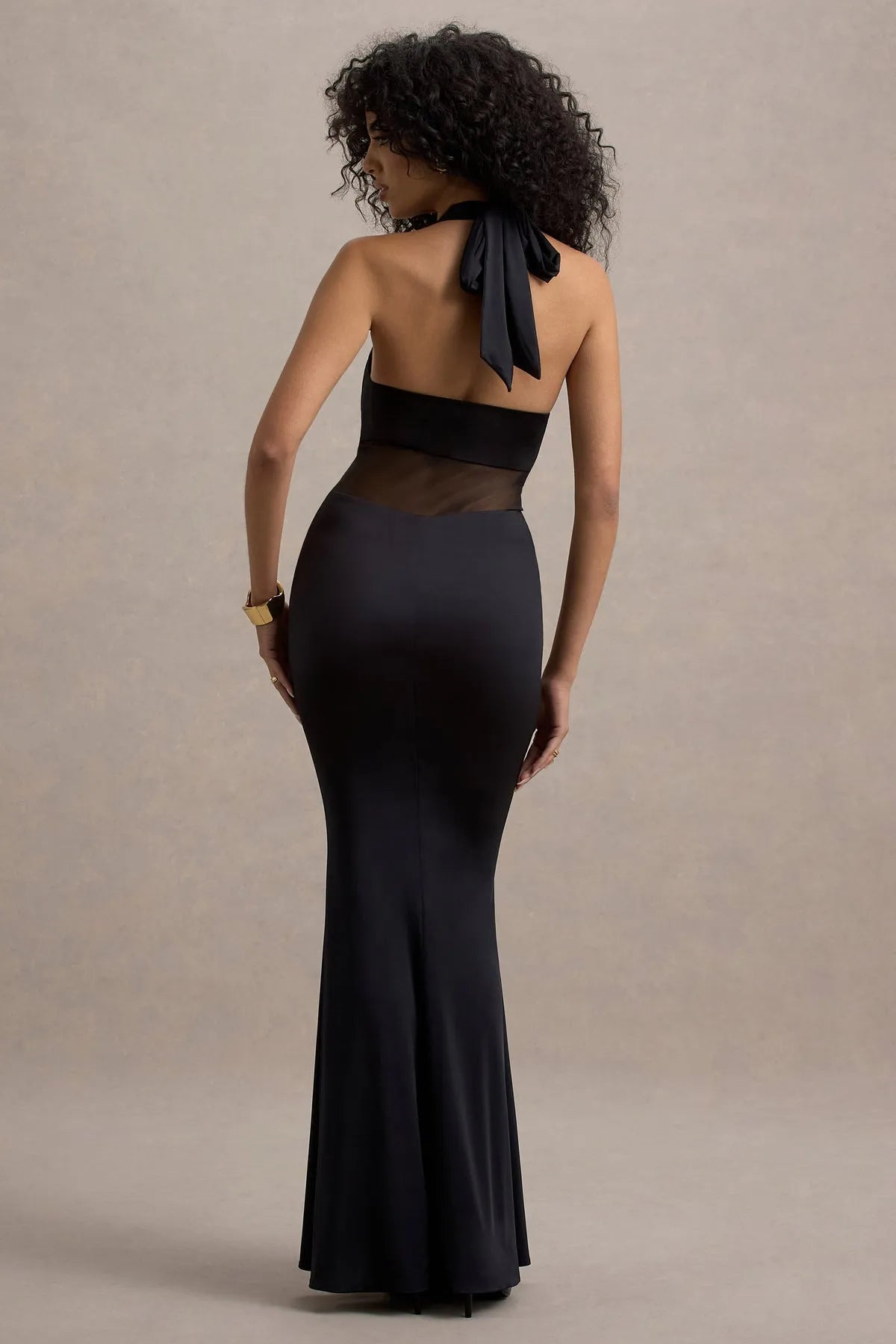 Black Halter Neck Prom Dresses with Twist Front Sheer Cutouts Perfect for Prom Nights