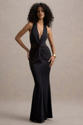 Black Halter Neck Prom Dresses with Twist Front Sheer Cutouts Perfect for Prom Nights