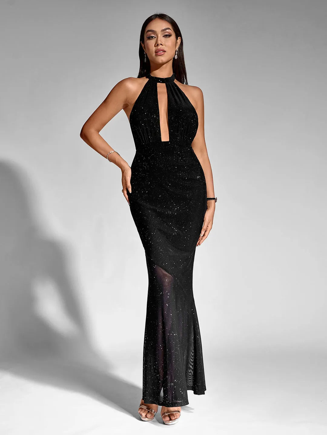 Black Mermaid Halter Neck Sleeveless Open Back Floor-Length Prom Dresses