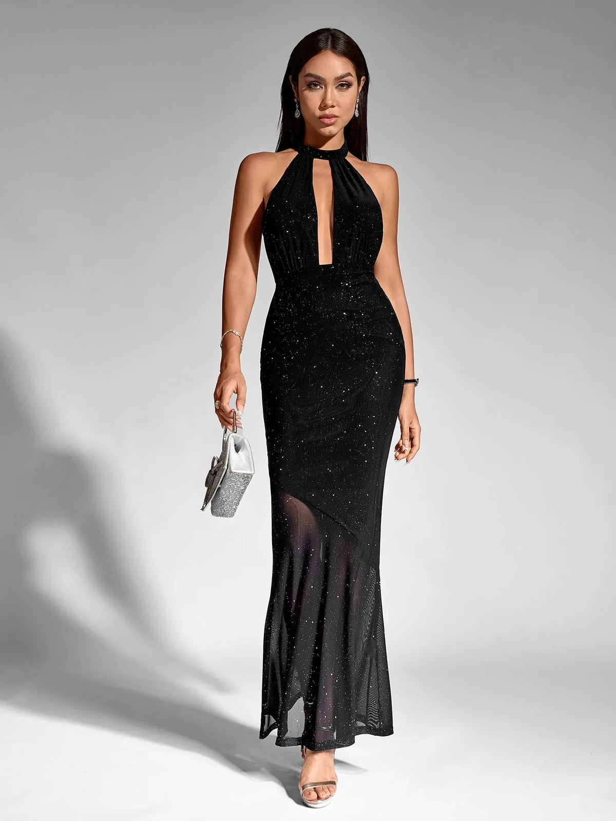 Black Mermaid Halter Neck Sleeveless Open Back Floor-Length Prom Dresses