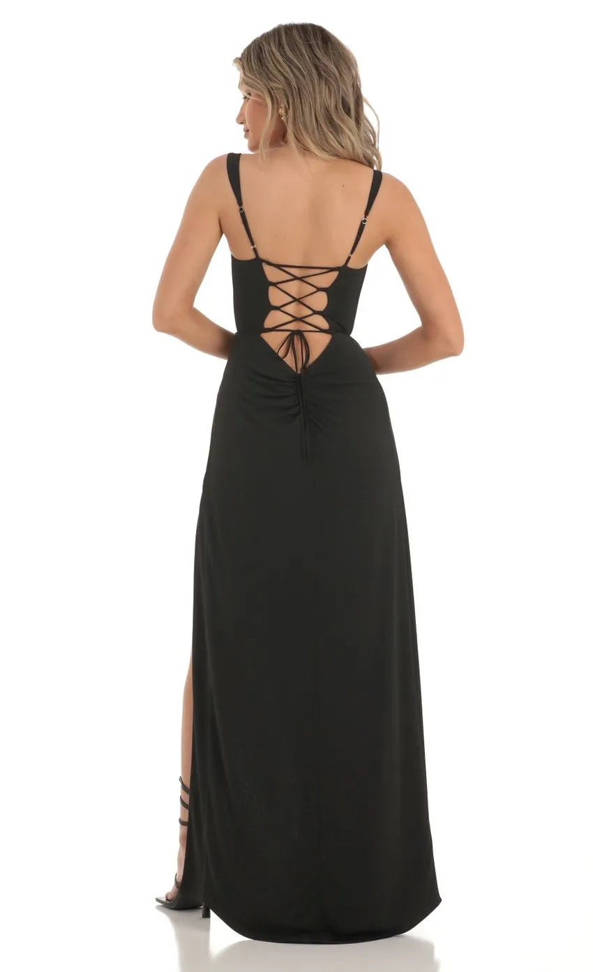 Black Prom Gown with Asymmetric Shoulder Strap Accented Bodice and Side Slit A Showstopper for Prom Events