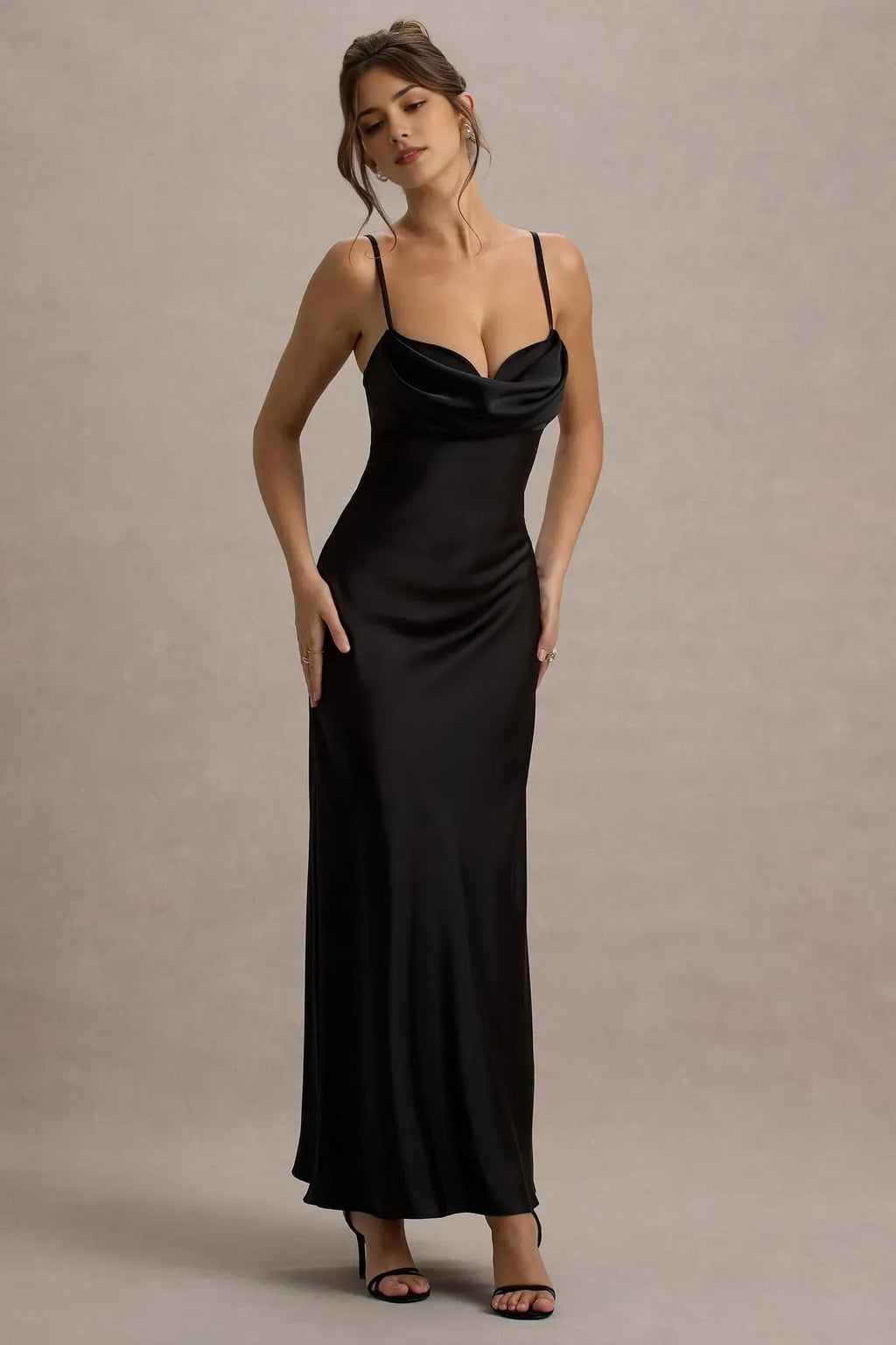 Black Cowl Neck Prom Dresses with Thin Straps A Perfect Blend of Elegance and Allure for Formal Evenings