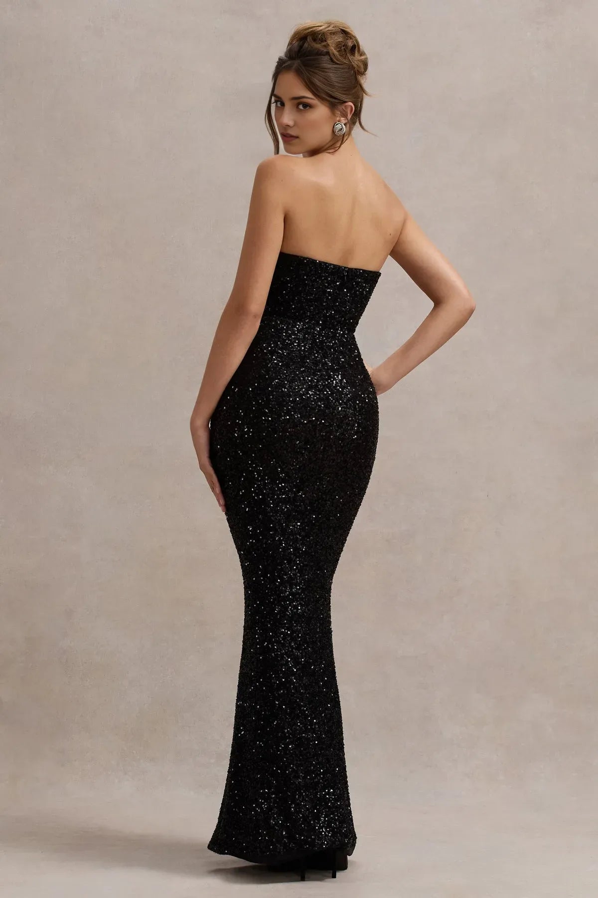 Black Strapless Mermaid Prom Dresses with High Thigh Slit A Sparkling Masterpiece