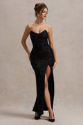 Black Strapless Mermaid Prom Dresses with High Thigh Slit A Sparkling Masterpiece