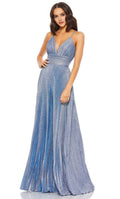 Blue Shimmer Pleated Evening Dresses with Spaghetti Straps and Deep V Neckline A Sparkling Choice for Proms Galas and Red Carpet Events