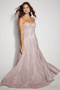 Blush Glitter Strapless Prom Dress with Sweetheart Neckline and Flowy A - Line Skirt for Formal Occasions