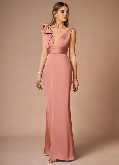 Glamorous Pink A-Line One-Shoulder Classic-Sleeve Classic-Back Floor-Length Prom Dress