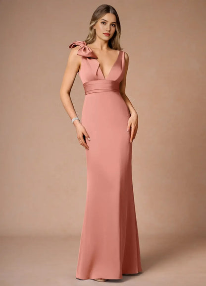 Glamorous Pink A-Line One-Shoulder Classic-Sleeve Classic-Back Floor-Length Prom Dress