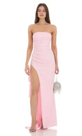 Blush Pink Strapless Prom Dresses Ruched Detailing High Slit Design Column Fit Modern Elegance for Unforgettable Nights