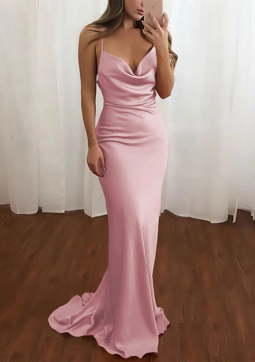 Blush Cowl Neck Prom Gown A Perfect Blend of Sexiness and Elegance