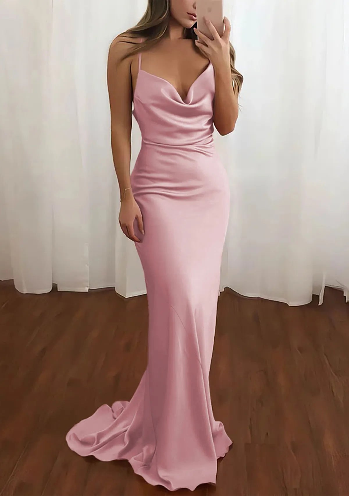 Blush Cowl Neck Prom Gown A Perfect Blend of Sexiness and Elegance