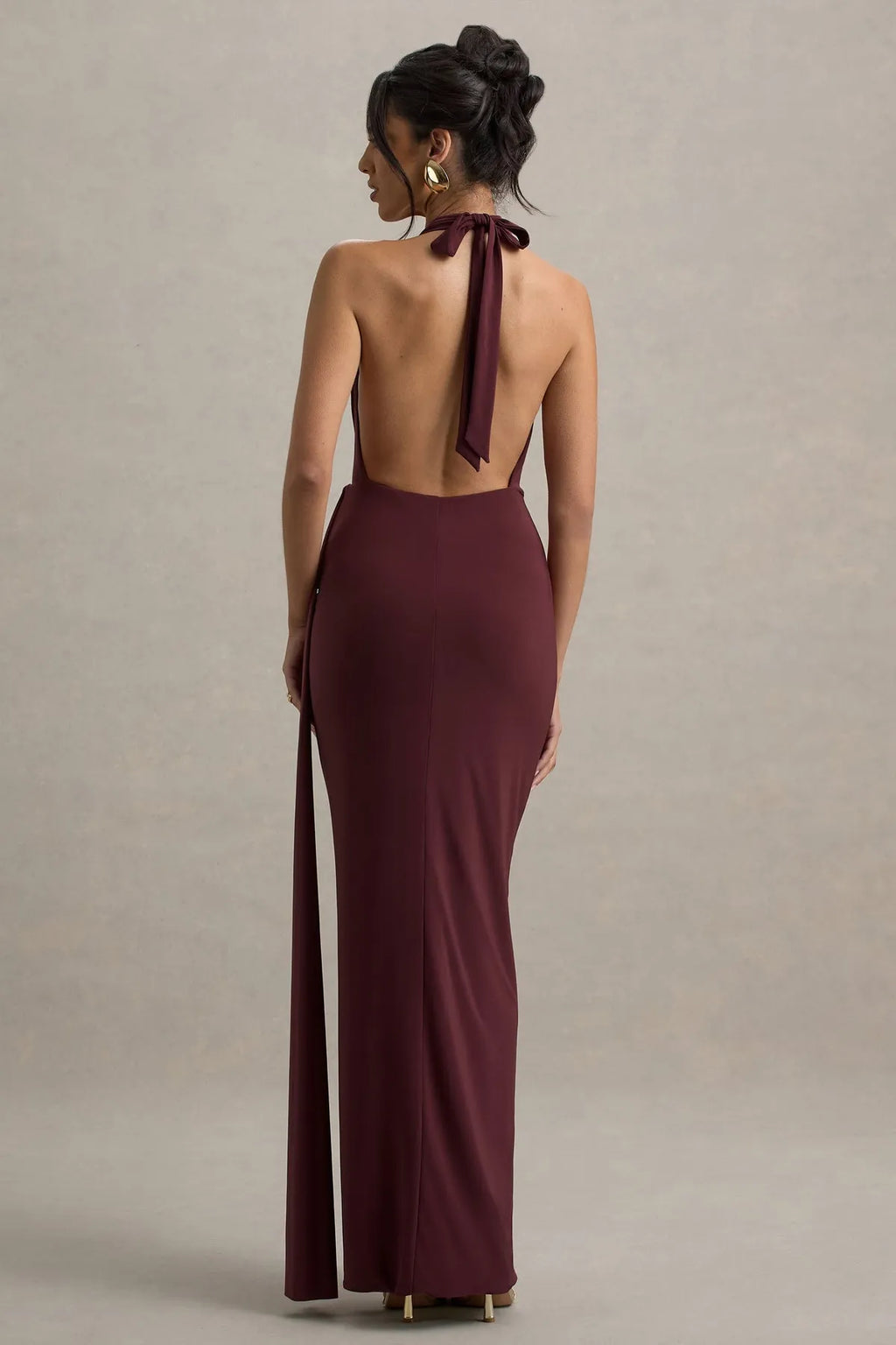 Burgundy Neck Prom Dresses with Draped Overlay and Side Slit for a Sophisticated Evening Look