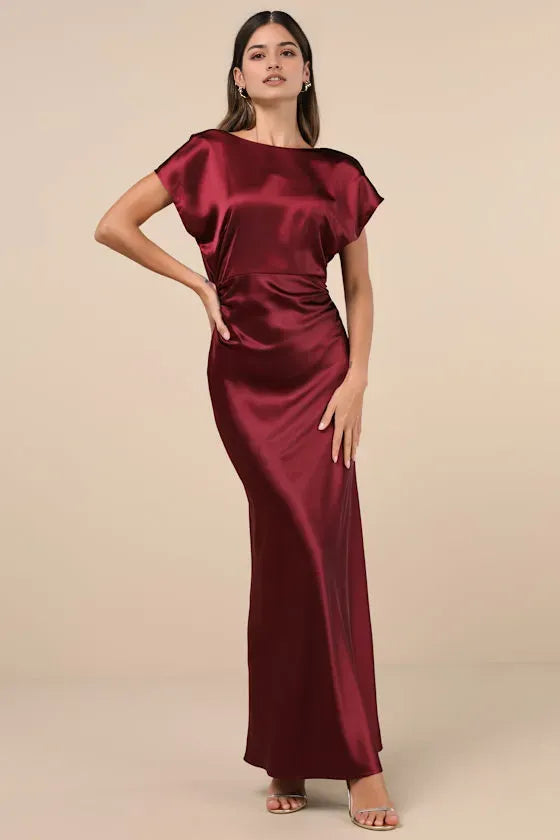 Burgundy Off The Shoulder Prom Dresses with Cap Sleeves Ideal for Proms Gala Evenings and High Profile Formal Events