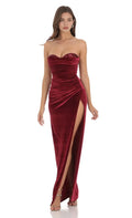 Burgundy Prom Dress with Sweetheart Neckline High Slit Shine at Prom Night
