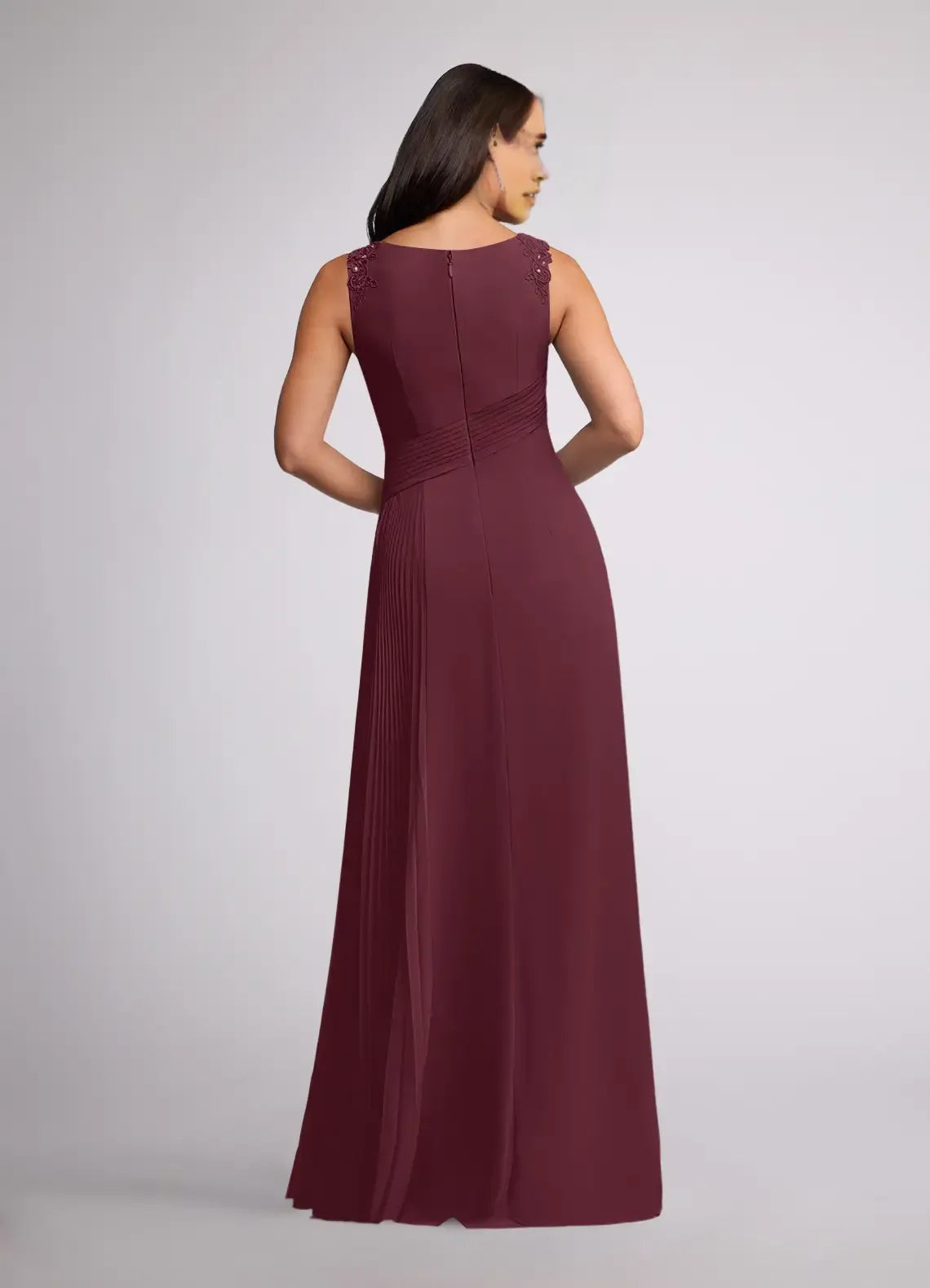 Cabernet A-Line Sequins Mother of the Bride Dresses Eye Catching Shoulder Embellishments High Neckline Figure Flattering Pleated Design Sleeveless Side Slit