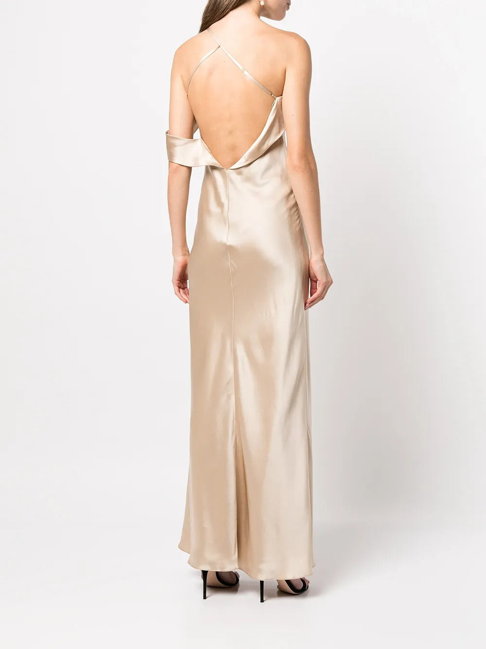 Champagne Asymmetric One-Shoulder Evening Dress