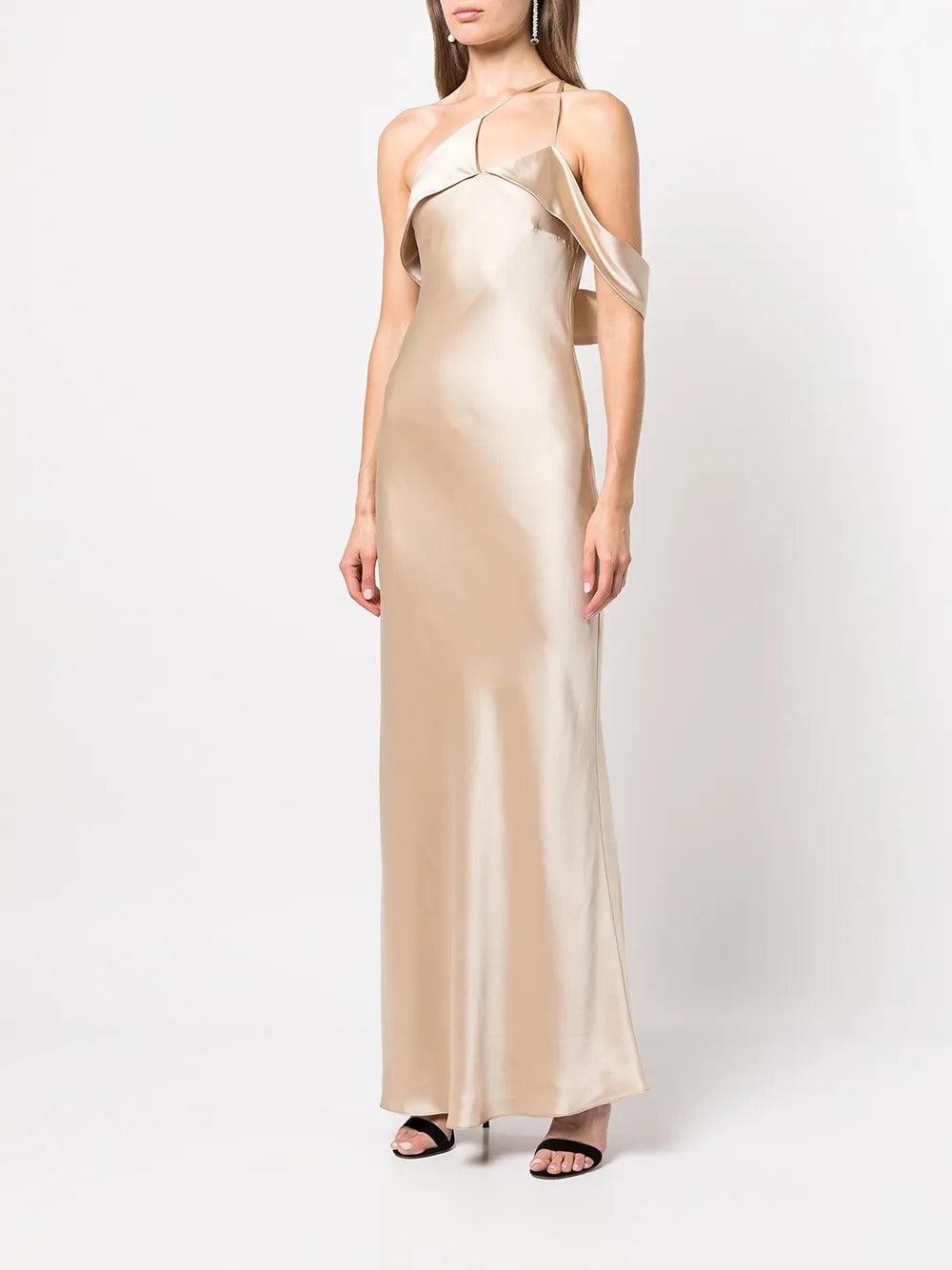 Champagne Asymmetric One-Shoulder Evening Dress