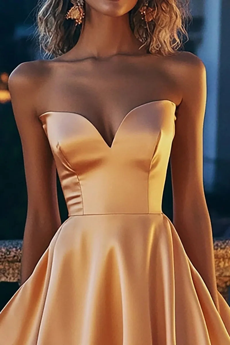 Champagne Strapless Homecoming Dress with Ruffled Hem