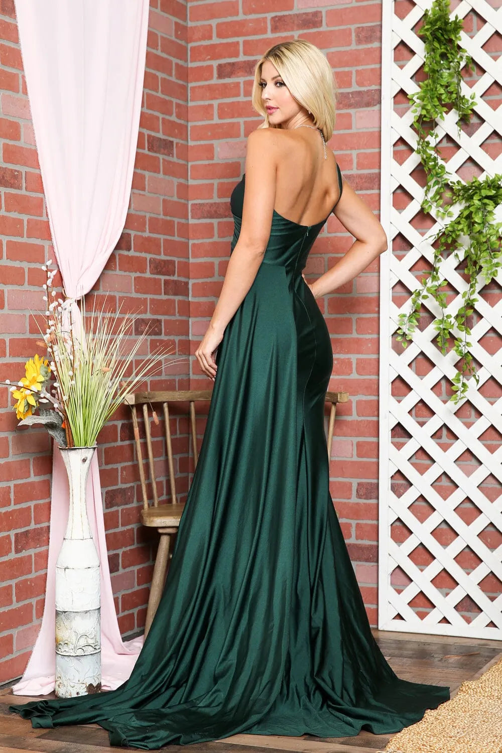 Green Emerald One - Shoulder Mermaid Prom Dress with Flowing Sash