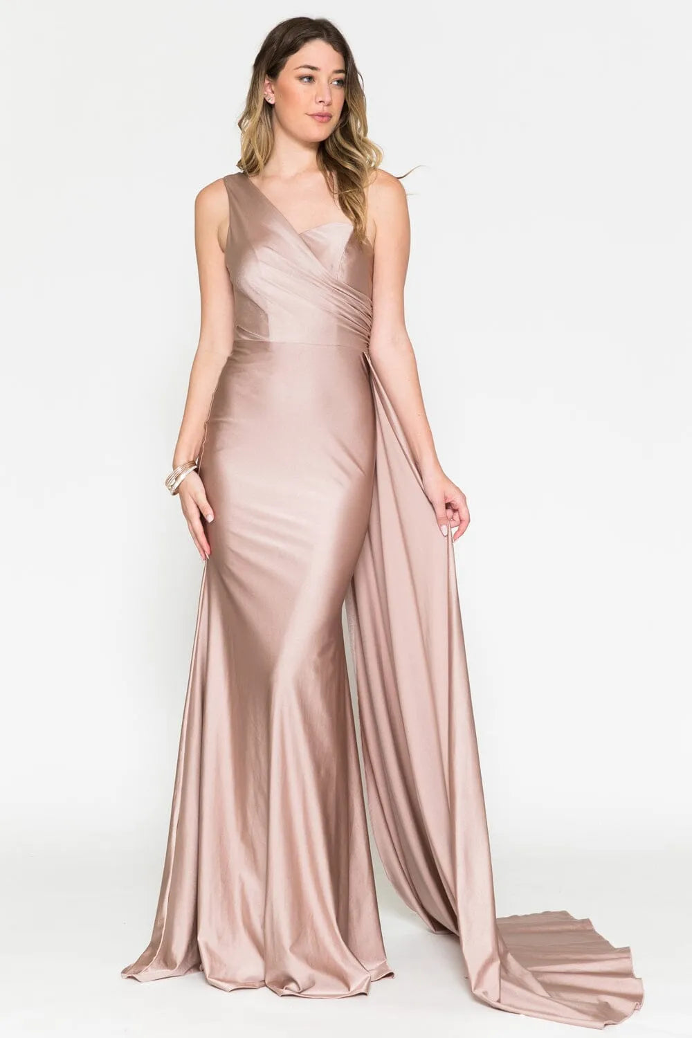 Green Emerald One - Shoulder Mermaid Prom Dress with Flowing Sash