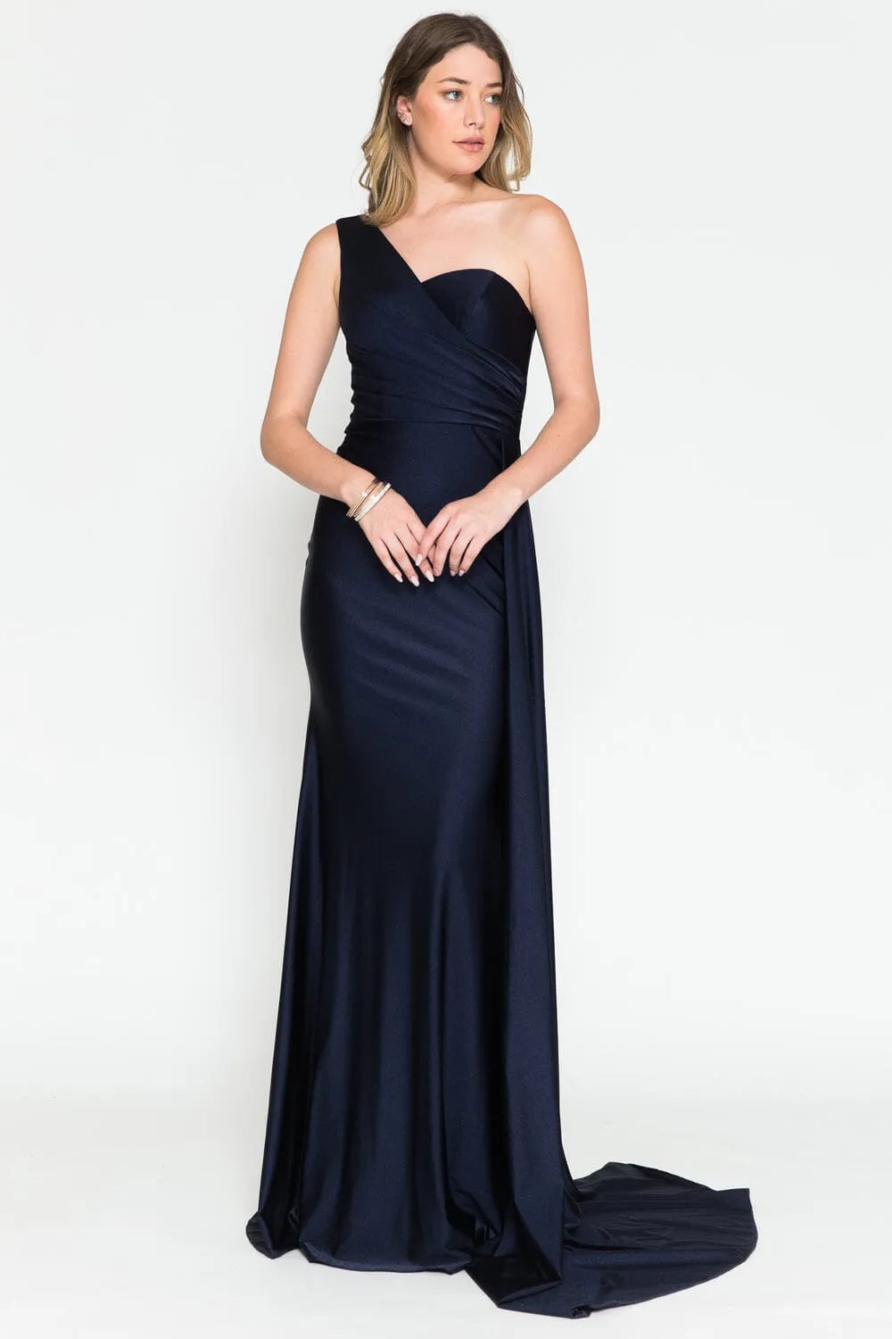 Green Emerald One - Shoulder Mermaid Prom Dress with Flowing Sash