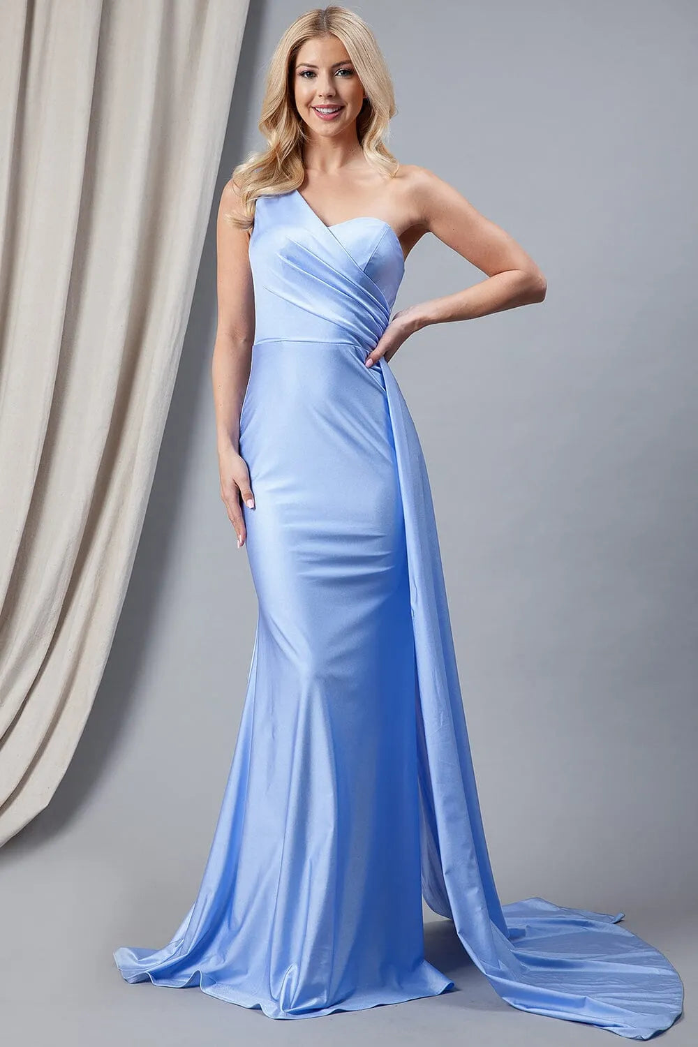 Green Emerald One - Shoulder Mermaid Prom Dress with Flowing Sash