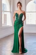 Green Emerald Prom Dress with - Bodice and High Slit