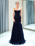 Navy Evening Dresses Luxury Dark Strapless Sweetheart Tiered evening dress