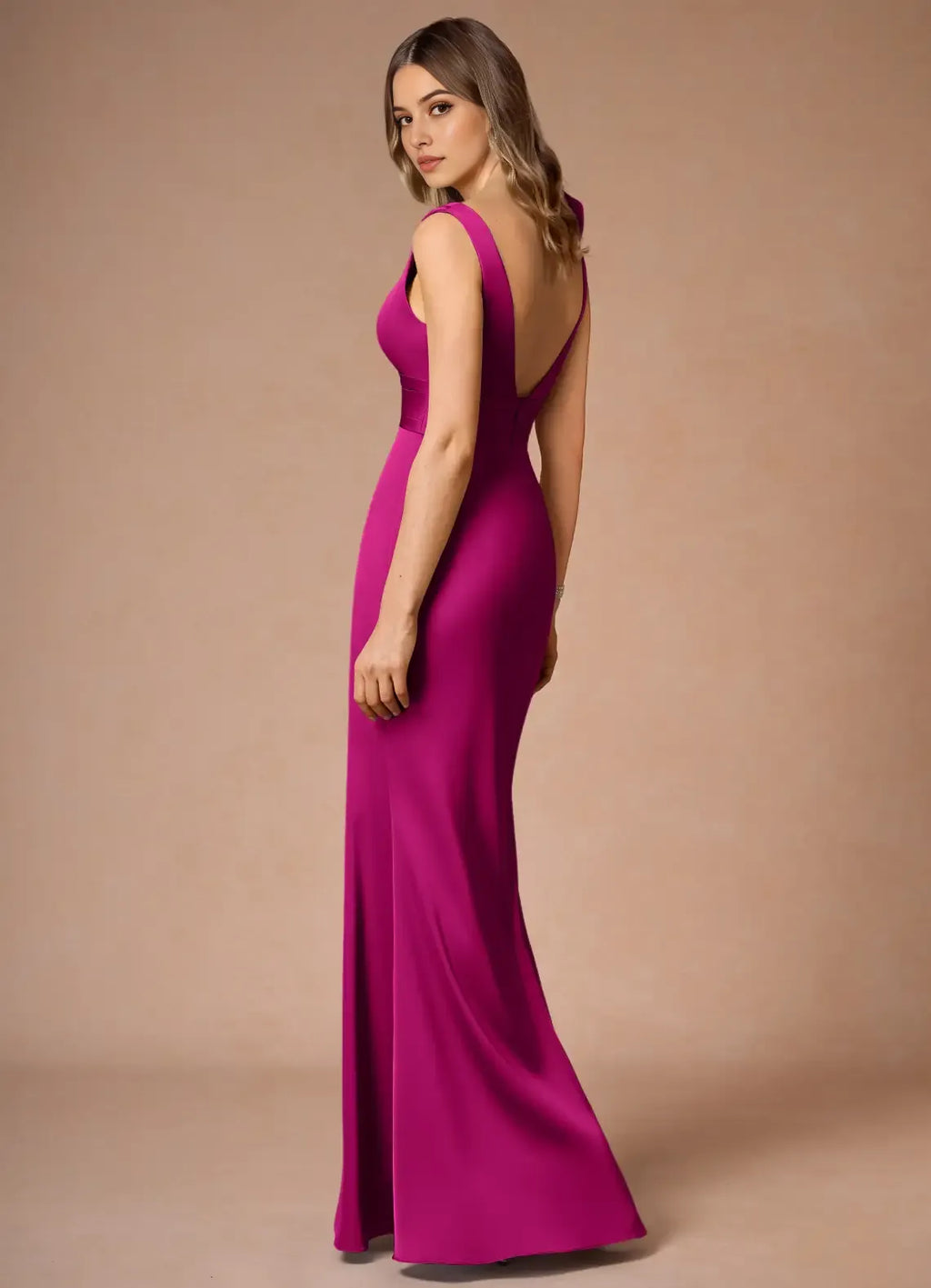 Fuchsia Prom Gown with Plunging V - Neck One - Shoulder Bow Detail and Slim - Fitting Skirt for Memorable Events