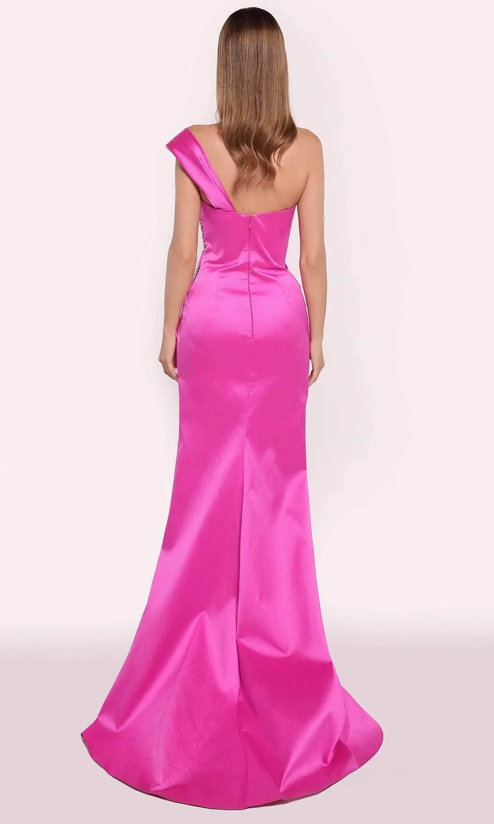 Red Fuchsia One - Shoulder Evening Dresses with Draped Bodice Crystal Embellishments and High Side Slit A Showstopper for Carpet Events Formal Galas and Luxury