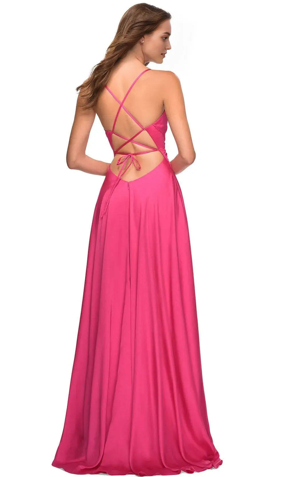 Fuchsia Prom Gown with Cross Draped Bodice Side Slit and Ideal for Formal Occasions