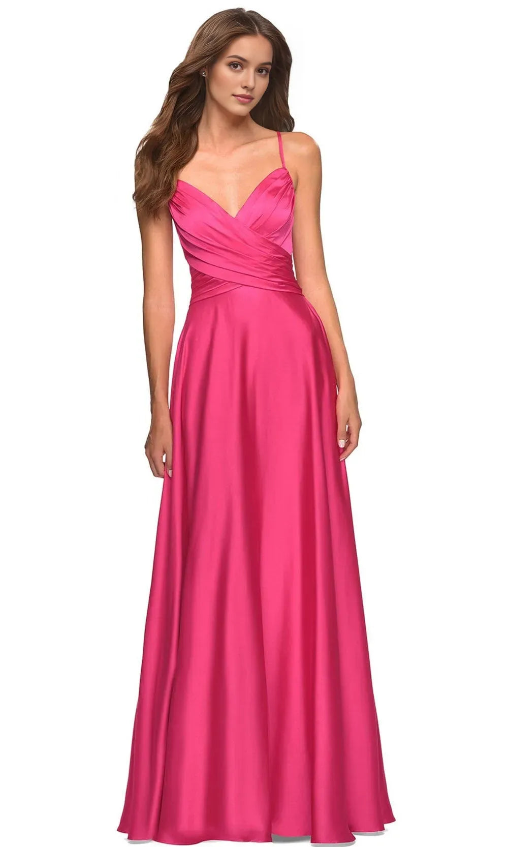 Fuchsia Prom Gown with Cross Draped Bodice Side Slit and Ideal for Formal Occasions