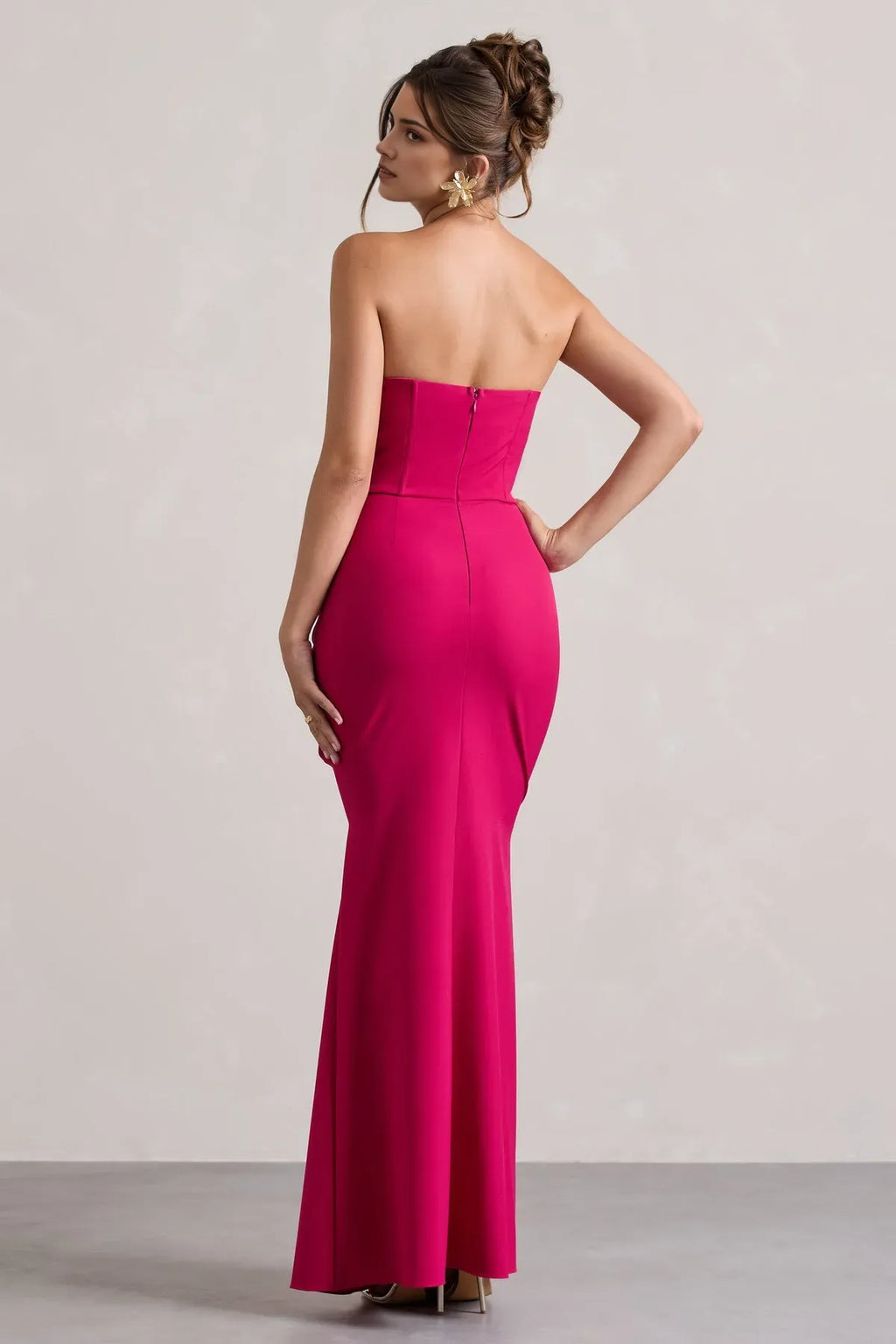 Fuchsia Strapless Prom Dresses Sweetheart Neck Draped Side High Slit for Enchanting Balls