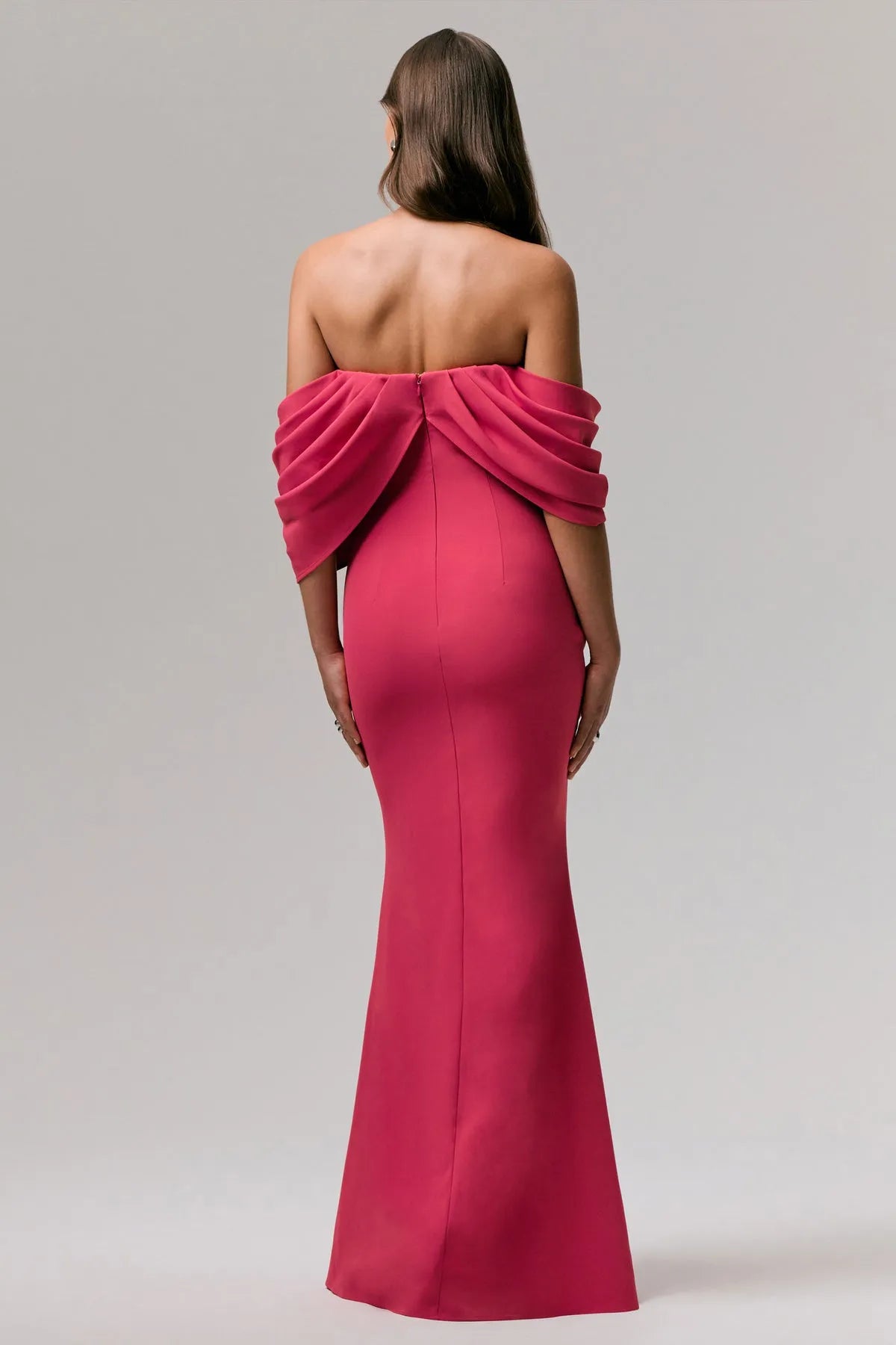 Black Fuchsia Strapless Prom Dress with Draped Off Shoulder Accents for Tie Occasions
