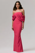 Black Fuchsia Strapless Prom Dress with Draped Off Shoulder Accents for Tie Occasions