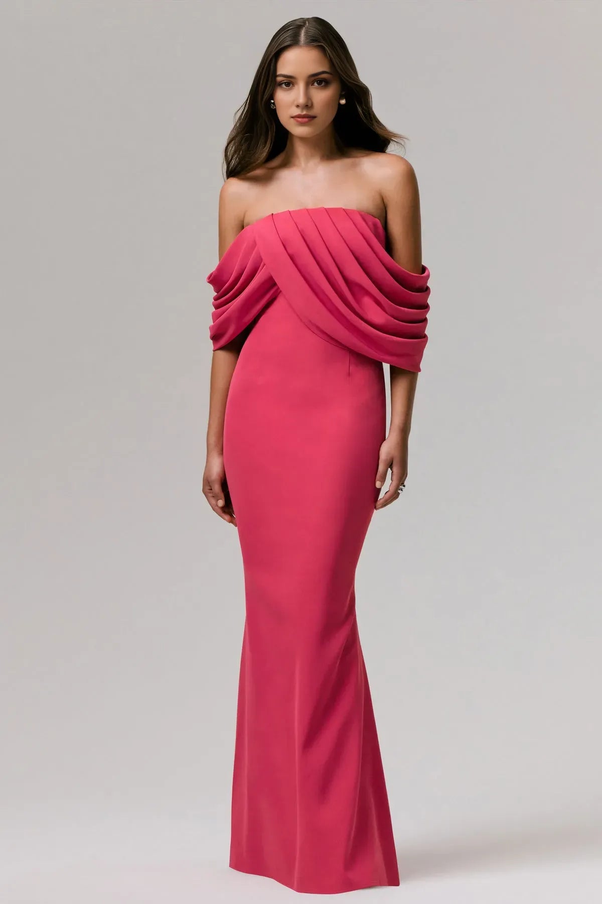 Black Fuchsia Strapless Prom Dress with Draped Off Shoulder Accents for Tie Occasions