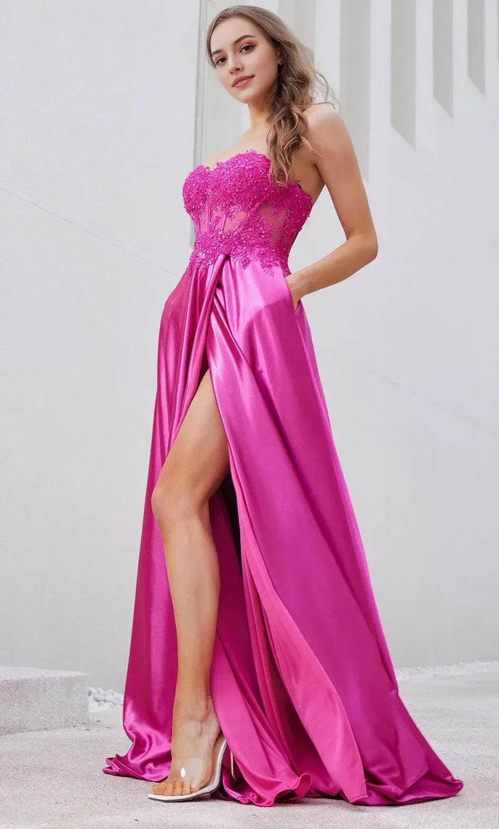 Fuchsia Strapless Evening Dresses with Bodice Side Slit and Pockets Perfect for Proms Galas and Formal Soir¨¦es