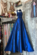 Blue Halter Sleeveless Bow Royal Maxi Prom Dress