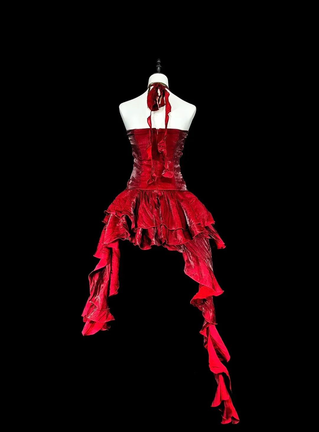 Red High-Low Halter Sleeveless Ruffled Homecoming Dress
