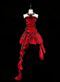 Red High-Low Halter Sleeveless Ruffled Homecoming Dress