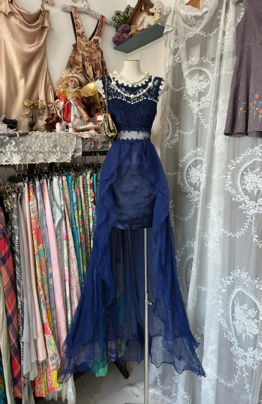 Navy Blue High-Low Sleeveless Homecoming Dress