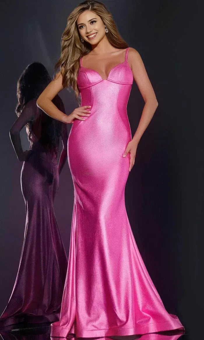 Hot Pink Mermaid Prom Dress with Spaghetti Straps Sweetheart Neckline - Shimmering Evening Gown for Formal Events