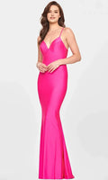 Hot Pink Mermaid Evening Dress with Spaghetti Straps and Plunging V - Neckline for Formal Occasions