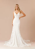Mermaid Sequins Wedding Dresses Plunging V - Neck Figure Hugging Sheer Design Intricate Embroidery Mermaid Train for bride
