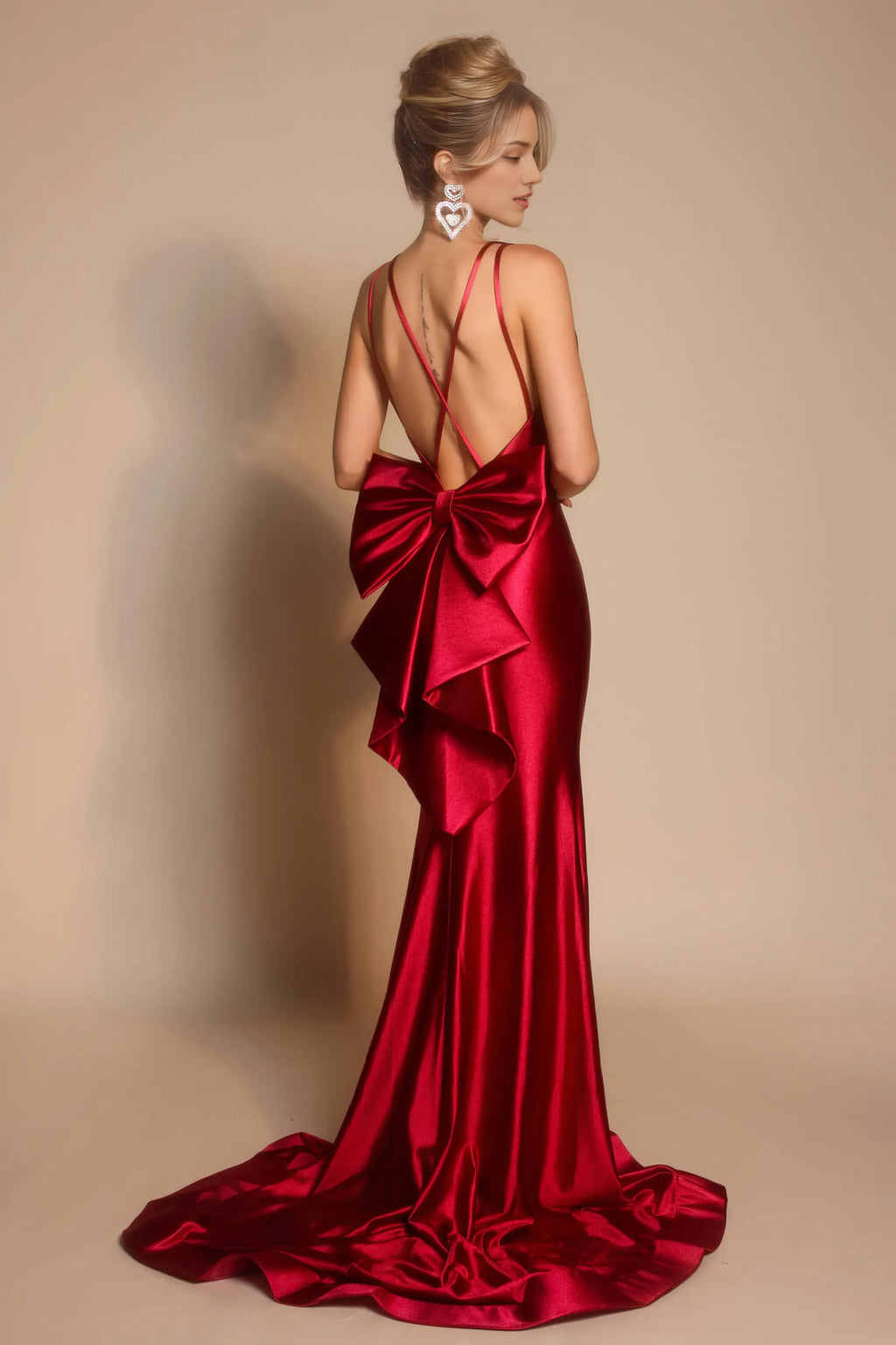 Lavender Mermaid V-Neck Spaghetti Strap Bow-Back Floor-Length Prom Dress
